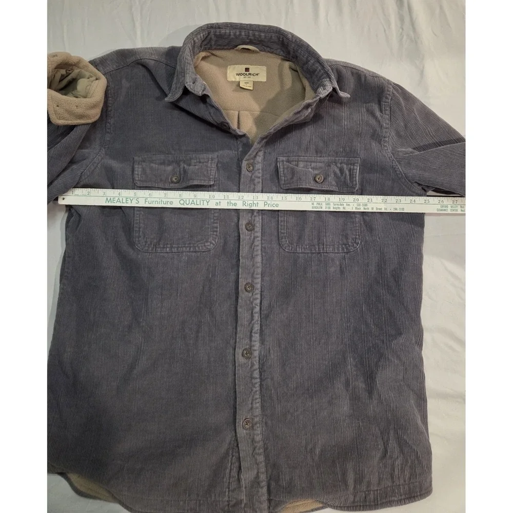 Woolrich Mens Stone Grey Corduroy Sherpa Lined Shirt Jacket Chore Barn Coat Sz L